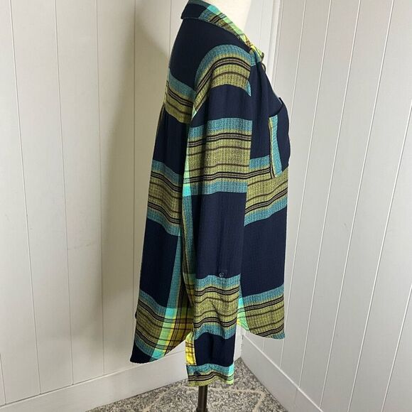 Cato Women's Size XL Blue Yellow Patchwork Long Sleeve Button Down Shirt Top - Picture 5 of 15